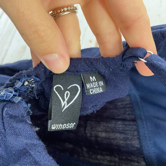 Windsor M Blue Linen Strappy Open Back Keyhole Flowy Straight Leg Jumpsuit - Picture 9 of 10